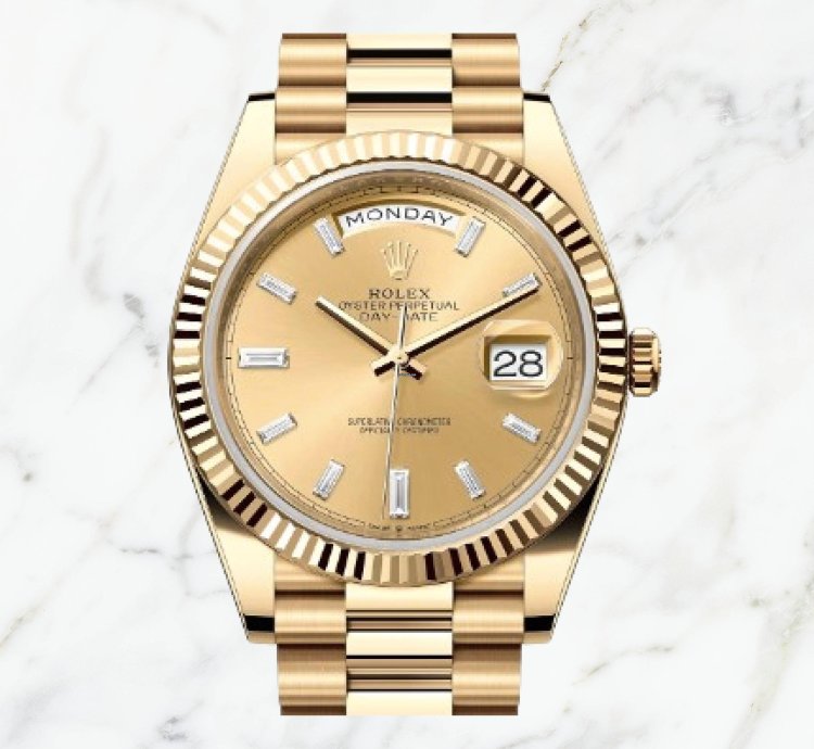 Rolex Day-date 40 Yellow Gold Champagne Baguette Dial 228238 new Unworn