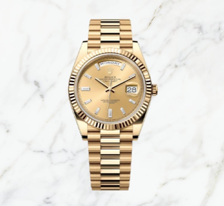 Rolex Day-date 40 Yellow Gold Champagne Baguette Dial 228238 new Unworn