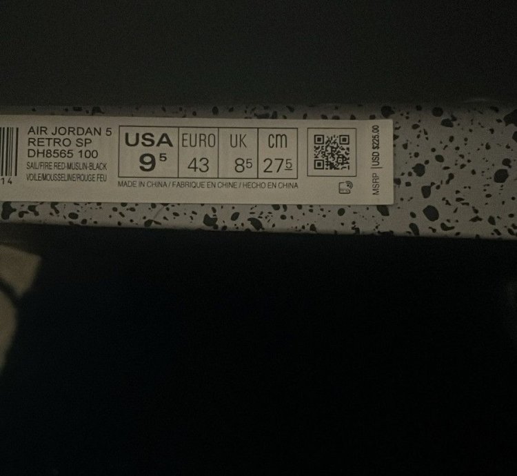 Jordan 5 Off-white Sp Sail Size 9 5