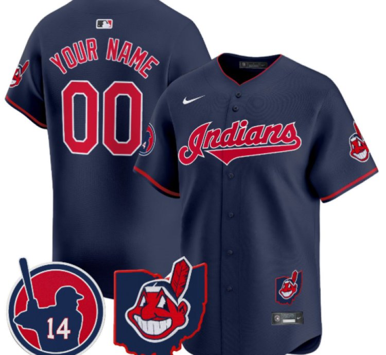 Custom Cleveland Indians Jersey Larry Doby Patch Vapor Premier Limited Stitched Navy