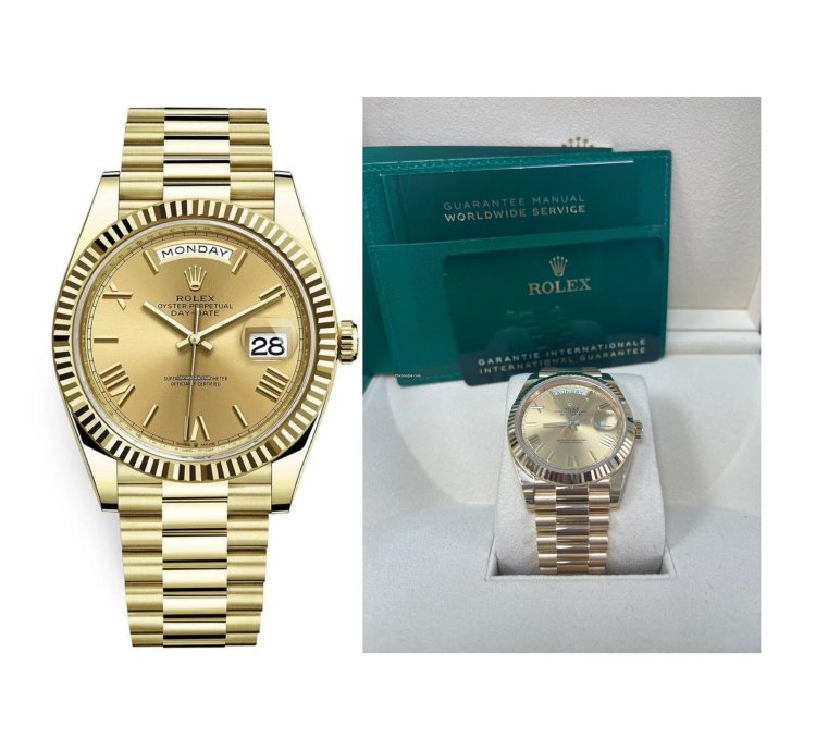 Rolex Day-date 40 Yellow Gold Champagne Roman Dial Fluted Bezel 228238