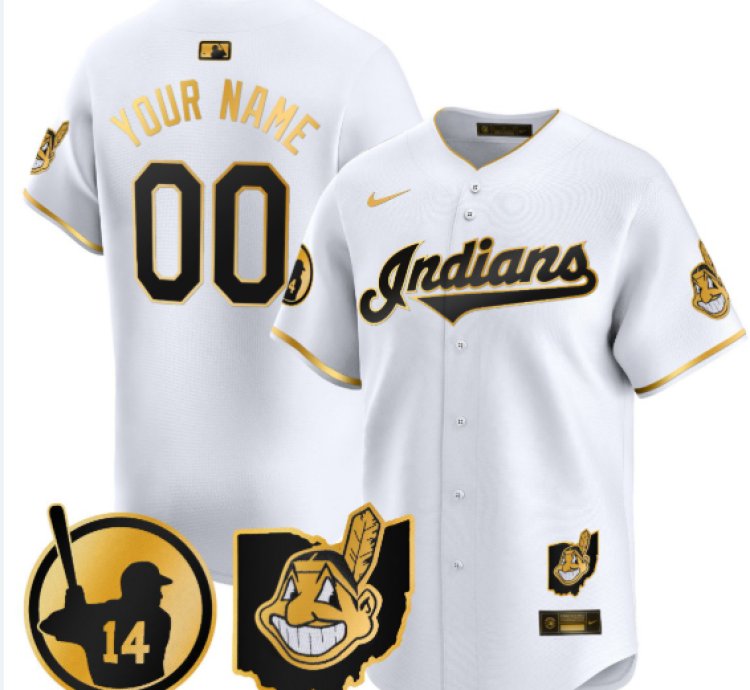 Custom Cleveland Indians Jersey Larry Doby Patch Vapor Premier Limited Stitched White Gold