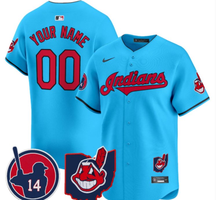 Custom Cleveland Indians Jersey Larry Doby Patch Vapor Premier Limited Stitched Light Blue