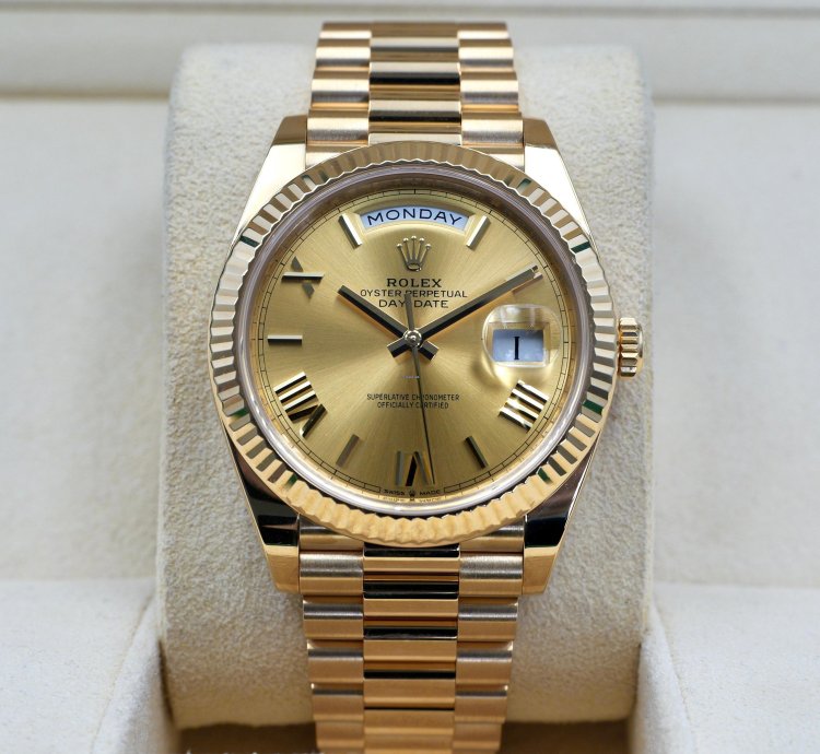 Rolex Day-date 40 Yellow Gold Champagne Roman Numeral Dial 228238 Full Set