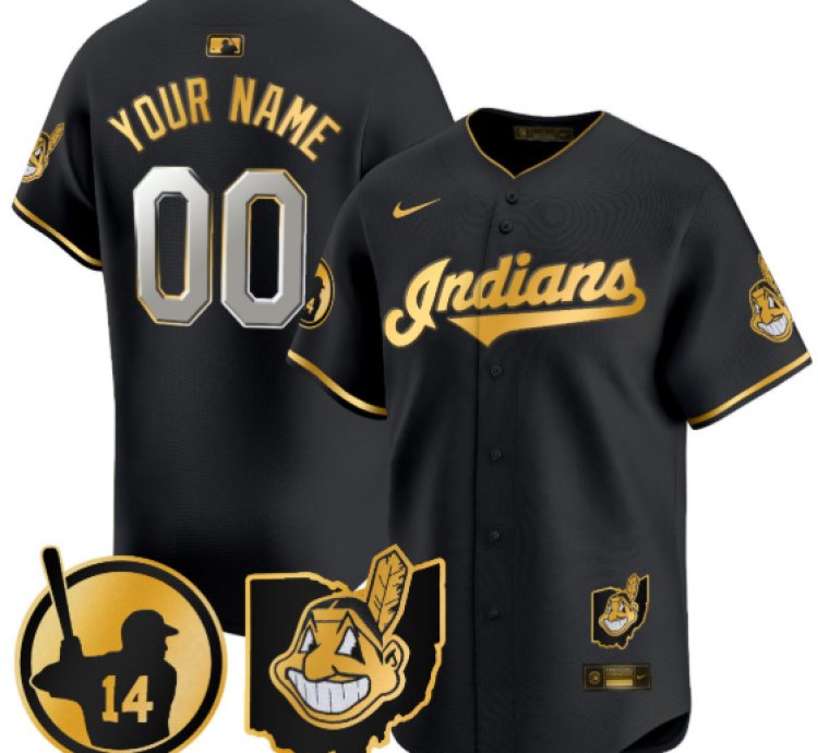 Custom Cleveland Indians Jersey Larry Doby Patch Vapor Premier Limited Stitched Black Gold