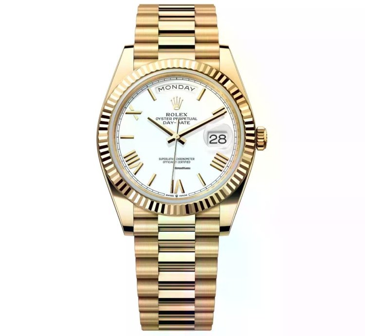 Rolex Day-date 40 Yellow Gold Day-date 40 Fluted Bezel 228238-0042 White Bevelled Roman Dial President Bracelet 2024