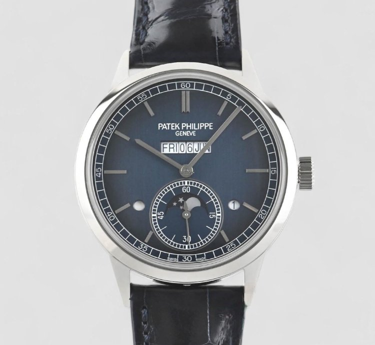 Patek Philippe Perpetual Calendar 5236p In Line Perpetual Calendar Platinum Blue Dial