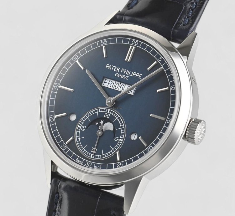 Patek Philippe Perpetual Calendar 5236p In Line Perpetual Calendar Platinum Blue Dial