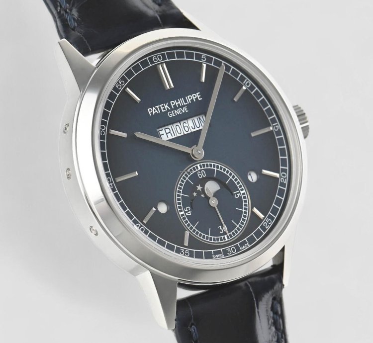 Patek Philippe Perpetual Calendar 5236p In Line Perpetual Calendar Platinum Blue Dial