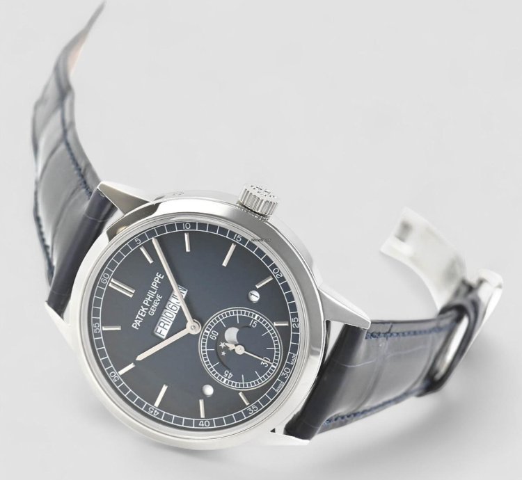 Patek Philippe Perpetual Calendar 5236p In Line Perpetual Calendar Platinum Blue Dial