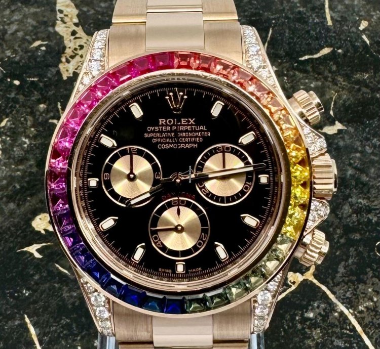 Rolex Daytona Rainbow - Rose Gold - 116505 - Custom Bezel - Diamonds - New