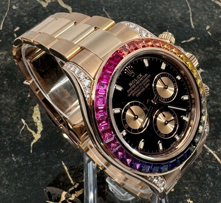 Rolex Daytona Rainbow - Rose Gold - 116505 - Custom Bezel - Diamonds - New