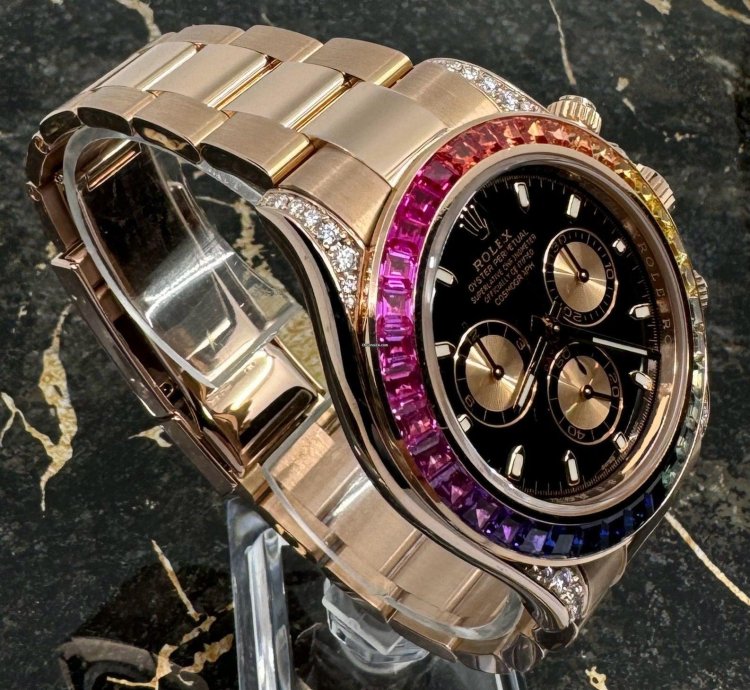 Rolex Daytona Rainbow - Rose Gold - 116505 - Custom Bezel - Diamonds - New