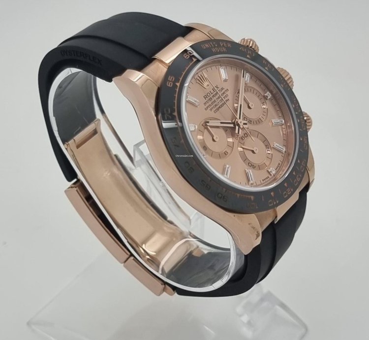 Rolex Daytona Rare Unworn Daytona 18k Rose Gold Diamond Baguette Sundust Dial Oyster Flex Watch Ps
