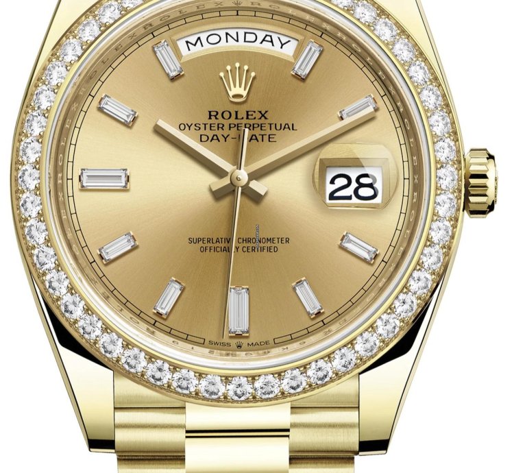 Rolex Day-date 40 Yellow Gold Day-date 40 Watch-yellow Gold Bezel-champagne Baguette Diamond Dial 228348rbr