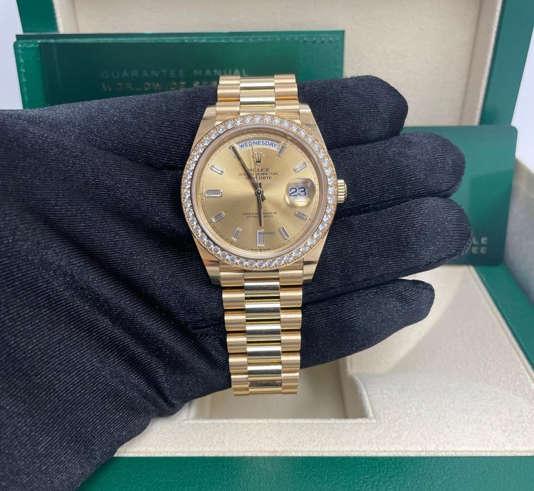 Rolex Day-date 40 Yellow Gold Day-date 40 Watch-yellow Gold Bezel-champagne Baguette Diamond Dial 228348rbr