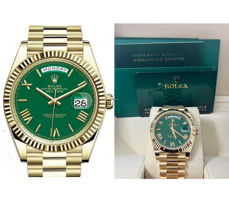 Rolex Day-date 40 Yellow Gold Day-date 40mm Green Roman Dial 228238