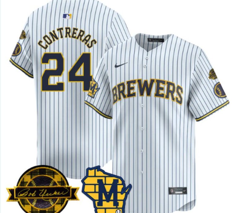 William Contreras Jersey 24 Milwaukee Brewers 2025 Limited Bob Uecker Patch Stitched White