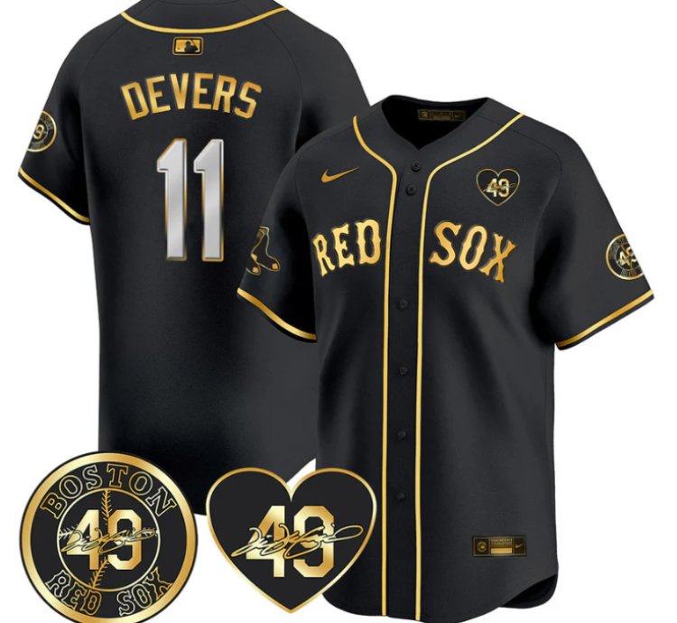 Rafael Devers Jersey 11 Boston Red Sox Tim Wakefield Memorial Patch Stitched Black Gold