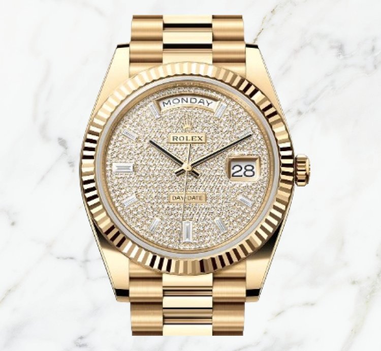 Rolex Day-date 40 Yellow Gold Pave Baguette Dial 228238 new Unworn
