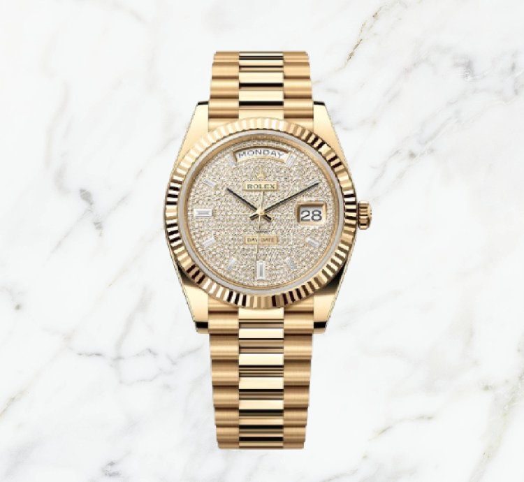 Rolex Day-date 40 Yellow Gold Pave Baguette Dial 228238 new Unworn