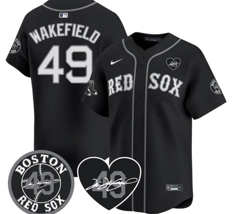 Tim Wakefield Jersey 49 Boston Red Sox Tim Wakefield Memorial Patch Stitched Black
