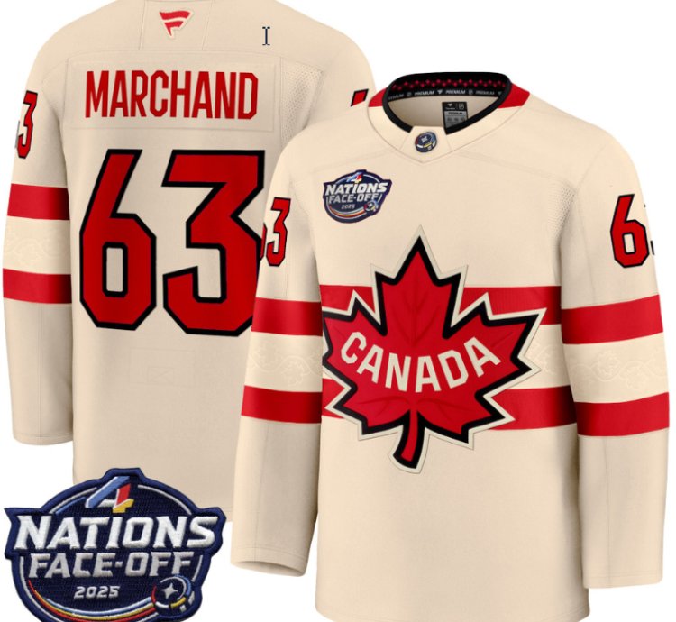 Mens Brad Marchand Jersey 63 Canada 4 Nations Face-off 2025 Stitched Cream
