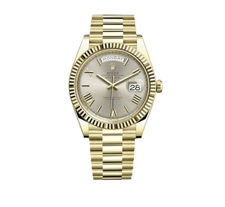Rolex Day-date 40 Yellow Gold Silver Roman Dial Fluted Bezel 228238