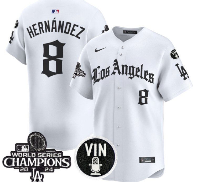 Kike Hernandez Jersey 8 Dodgers 2025 La Gothic Style Vapor Premier Limited Stitched White