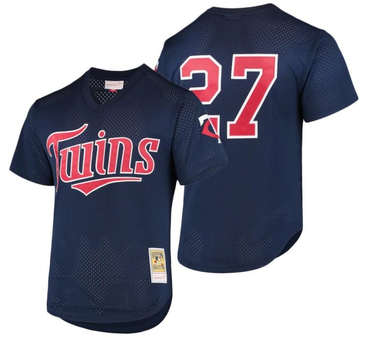 Minnesota Twins Pedro Martinez Navy 2002 Throwback Mesh Pullover Jersey