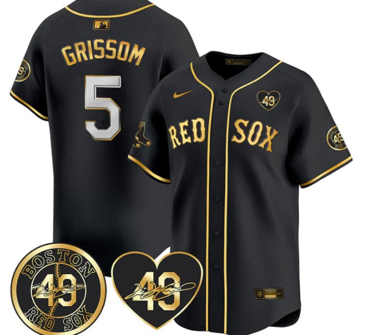 Vaughn Grissom Jersey 5 Boston Red Sox Tim Wakefield Memorial Patch Stitched Black Gold