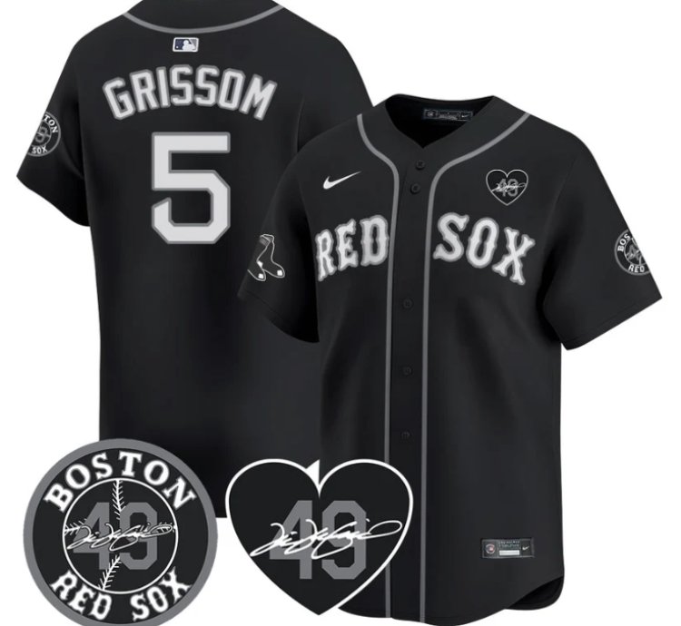 Vaughn Grissom Jersey 5 Boston Red Sox Tim Wakefield Memorial Patch Stitched Black