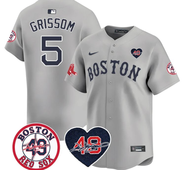 Vaughn Grissom Jersey 5 Boston Red Sox Tim Wakefield Memorial Patch Stitched Gray