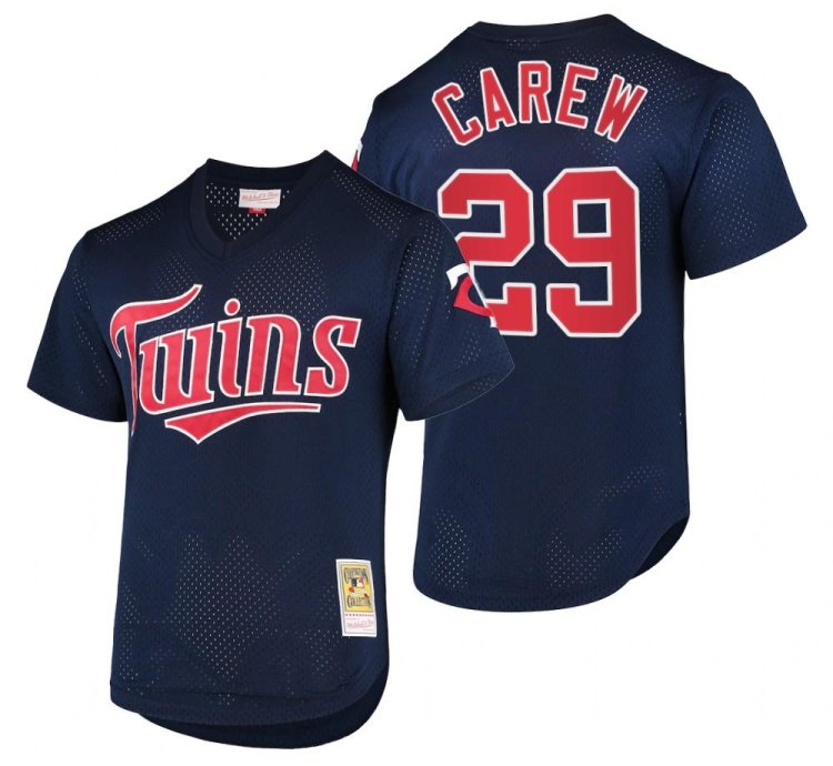 Minnesota Twins Rod Carew Navy Throwback Mesh Pullover Jersey