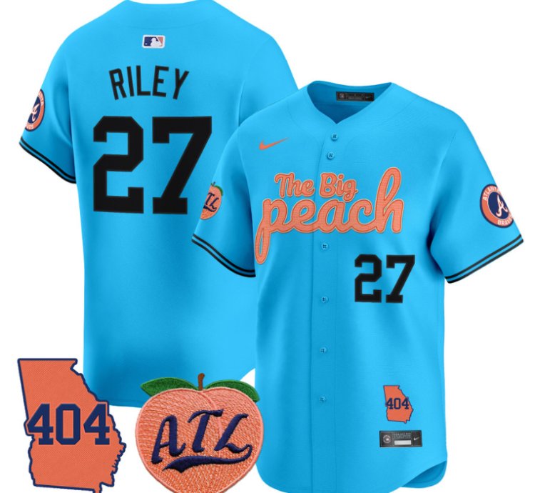 Austin Riley Jersey 27 Atlanta Braves 404 The Big Peach Premier Limited Stitched Light Blue
