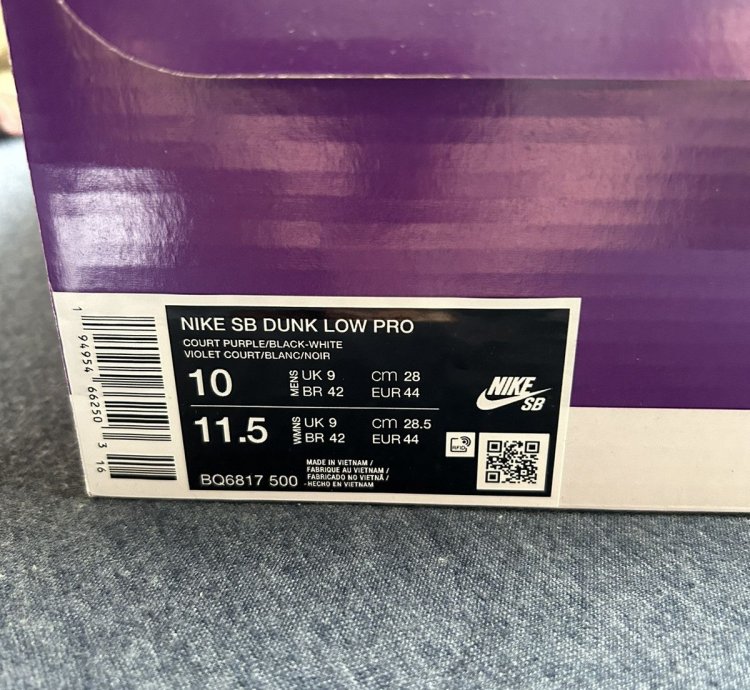 Nike Sb Dunk Low Court Purple Size 10 Ds