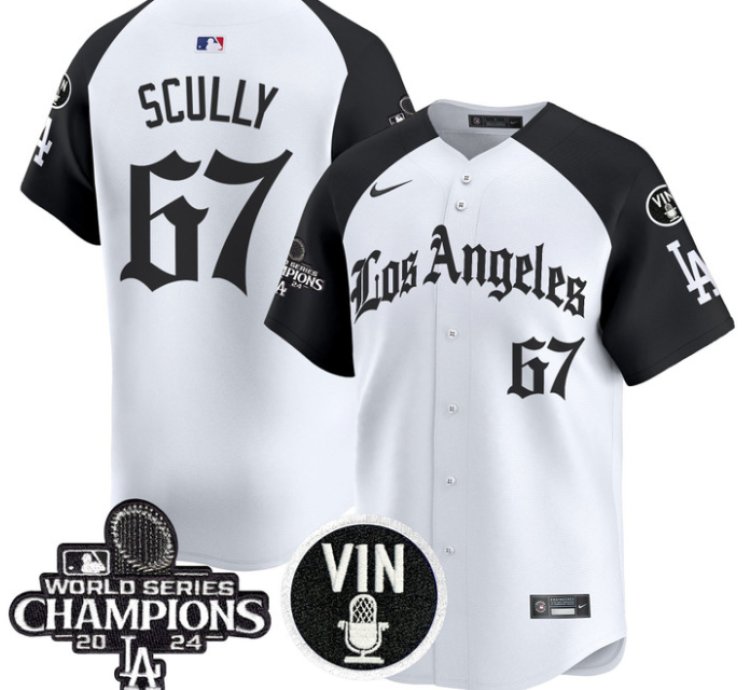 Vin Scully Jersey 67 Dodgers 2025 La Gothic Style Vapor Premier Limited Stitched Alternate