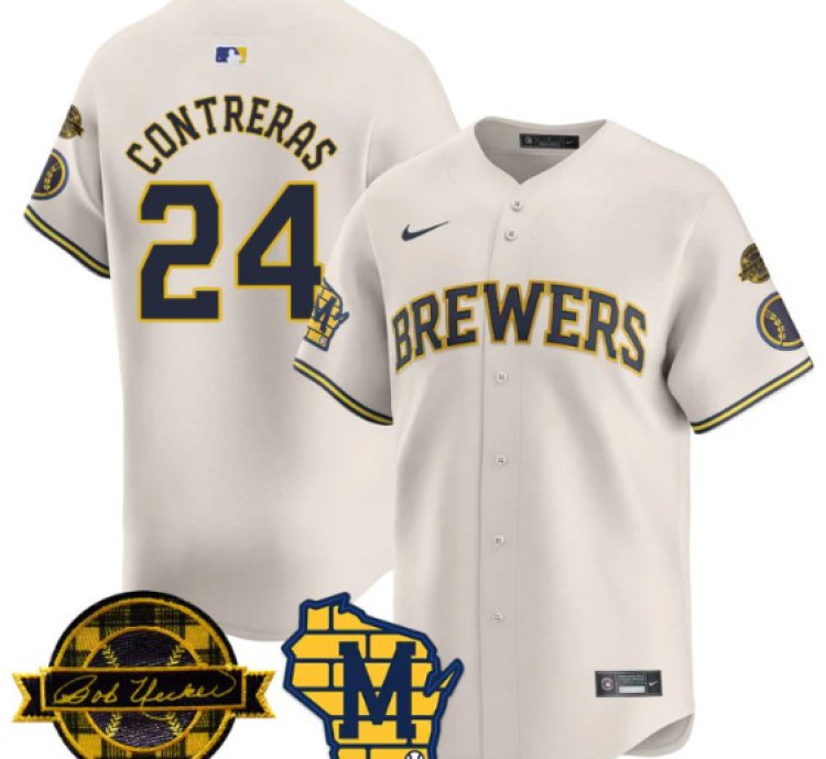 William Contreras Jersey 24 Milwaukee Brewers 2025 Limited Bob Uecker Patch Stitched Cream