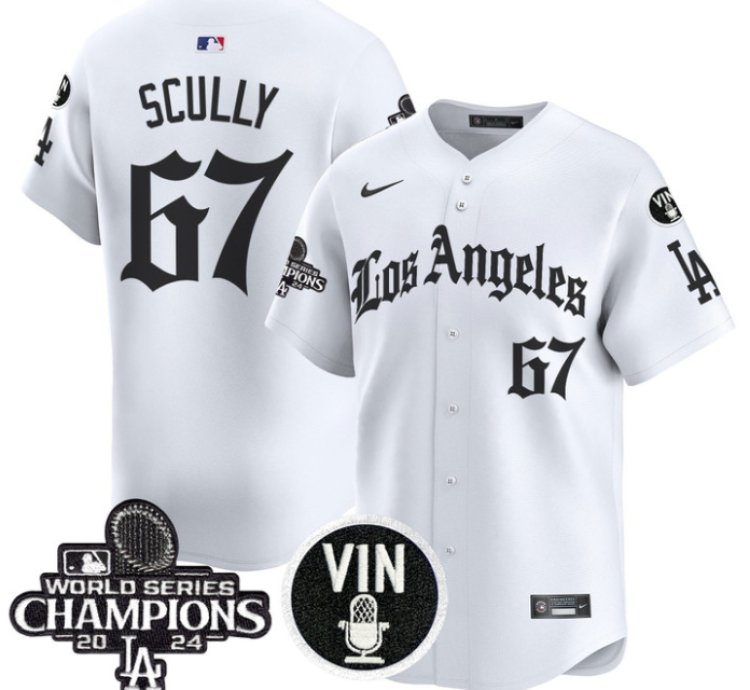 Vin Scully Jersey 67 Dodgers 2025 La Gothic Style Vapor Premier Limited Stitched White