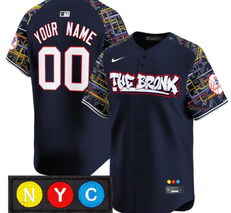 Custom New York Yankees Jersey The Bronx Subway Style Vapor Premier Limited Stitched Navy
