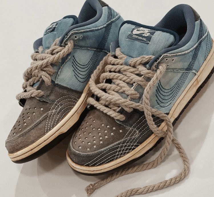 Nike Sb Dunk Low Denim Sashiko Sun Faded Rope Laces Andu