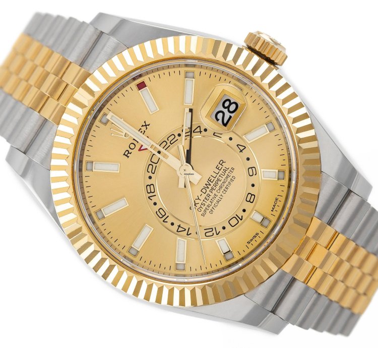 Rolex Sky-dweller Jubilee Steel Yellow Gold 18k Gold Dial Ref 326933 Full Set Unworn