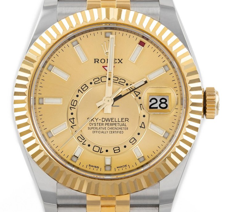 Rolex Sky-dweller Jubilee Steel Yellow Gold 18k Gold Dial Ref 326933 Full Set Unworn