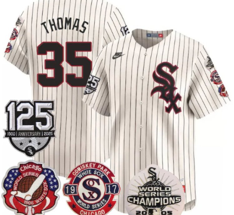 Frank Thomas Jersey 35 Chicago White Sox 125th Anniversary World Series Champions Cream