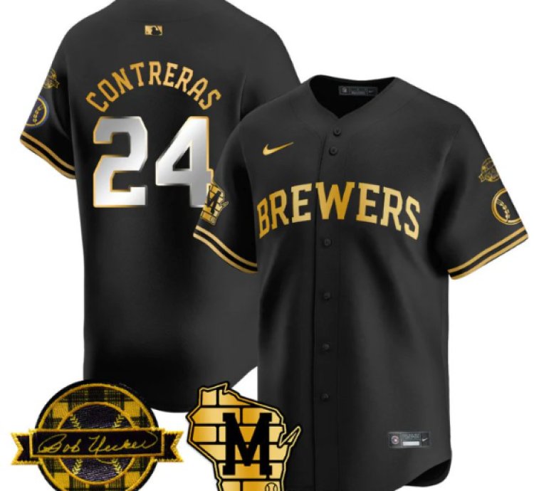William Contreras Jersey 24 Milwaukee Brewers 2025 Limited Bob Uecker Patch Stitched Black Gold
