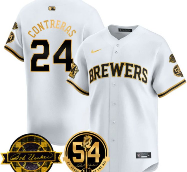 William Contreras Jersey 24 Milwaukee Brewers 2025 Bob Uecker Stitched White Gold