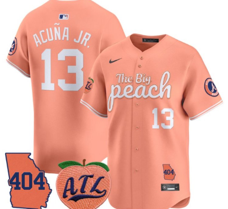 Ronald Acuna Jr Jersey 13 Atlanta Braves 404 The Big Peach Premier Limited Stitched Peach
