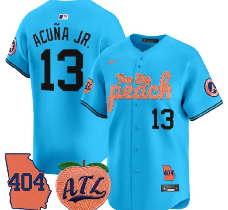 Ronald Acuna Jr Jersey 13 Atlanta Braves 404 The Big Peach Premier Limited Stitched Light Blue
