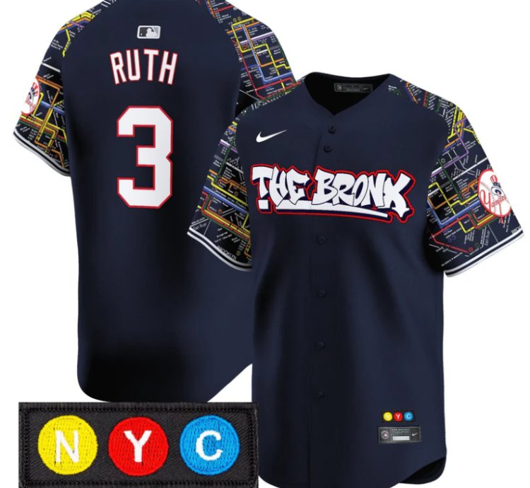 Babe Ruth Jersey 3 New York Yankees The Bronx Subway Style Premier Stitched Navy