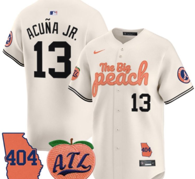 Ronald Acuna Jr Jersey 13 Atlanta Braves 404 The Big Peach Premier Limited Stitched Cream